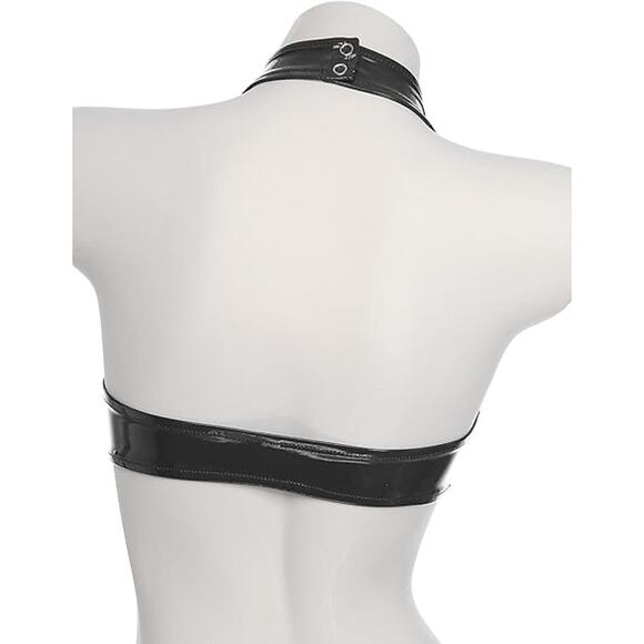 Iefiel Shiny Black Wet Latex Look Scoop Neck Stretchy Metallic Halter Top Sz S - Picture 5 of 10